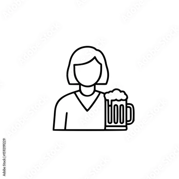 Fototapeta Woman holding a beer mug in simple vector linear icon style  