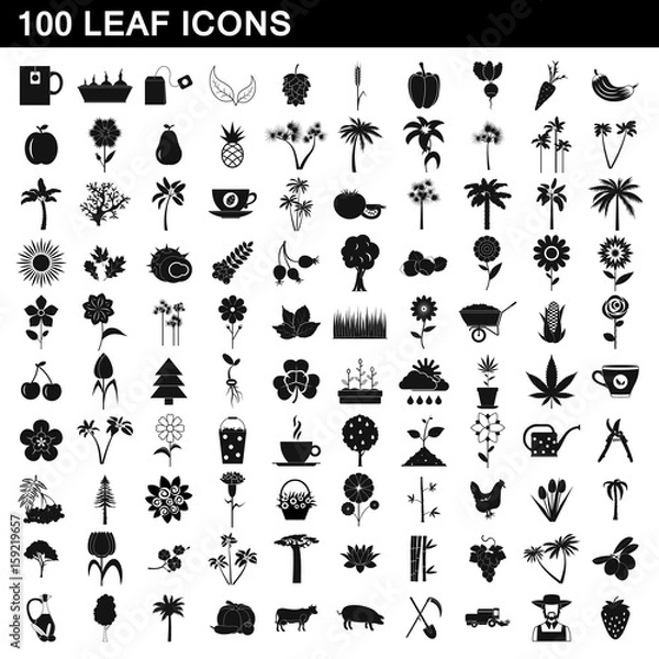 Fototapeta 100 leaf icons set, simple style