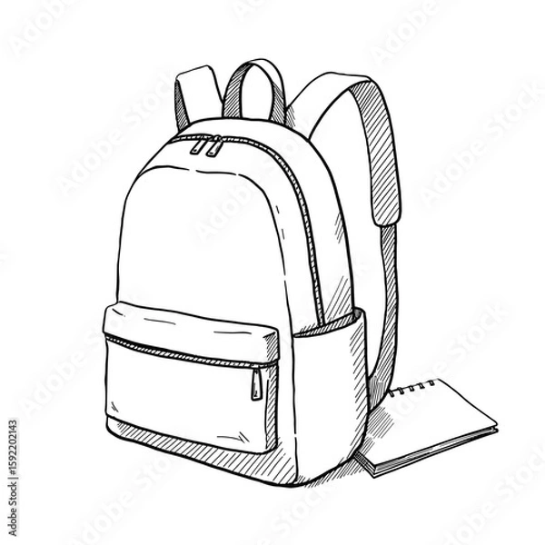 Fototapeta Sketch of a backpack with notebook for school and study  