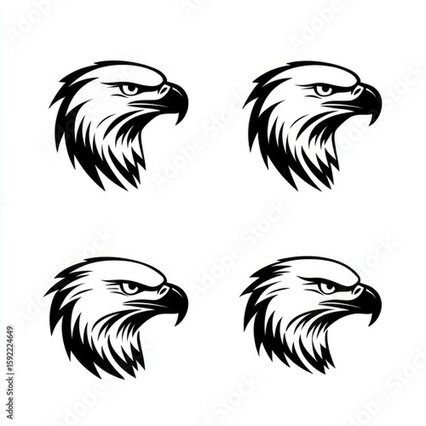 Obraz Four profile views of an eagle's head, black and white graphic design