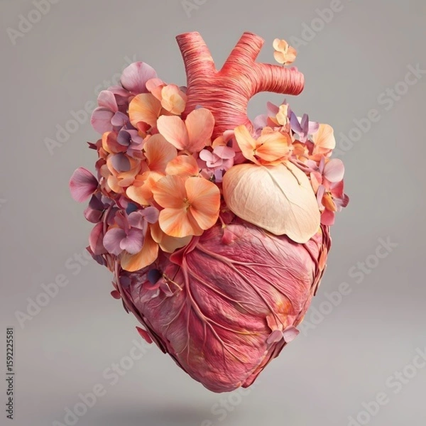 Fototapeta photo 3d model anatomy human heart made of flower petals