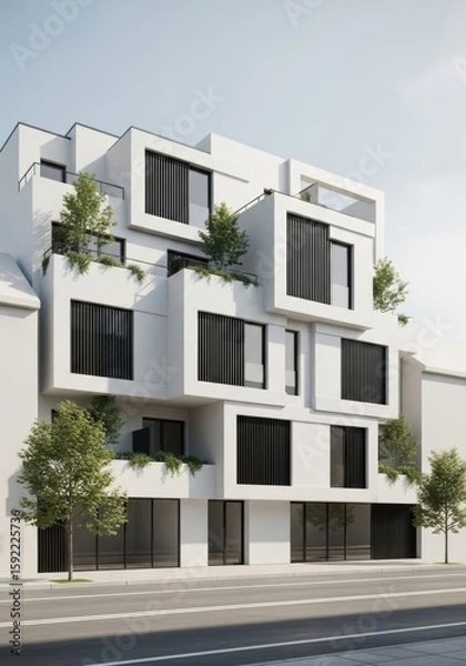 Obraz Modern White Building with Green Balconies