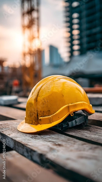 Obraz Construction helmet placed at a construction site   -