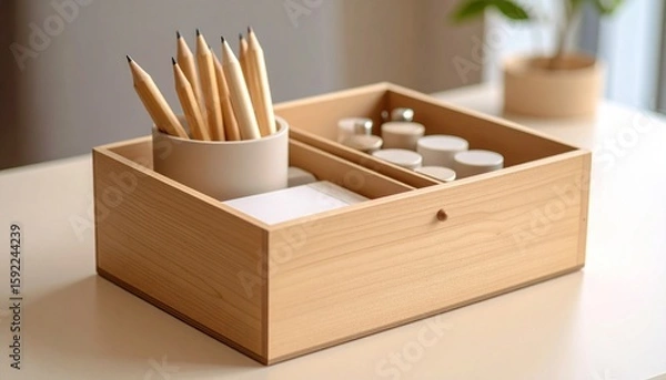 Fototapeta 木の箱の中の雑貨