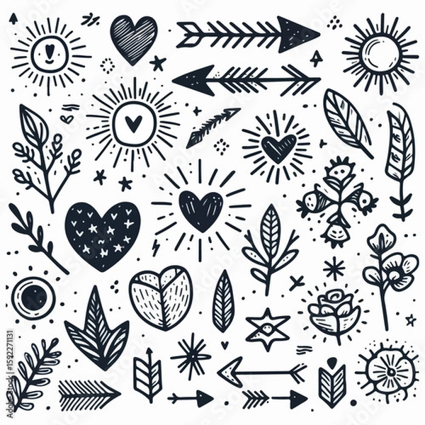 Fototapeta Doodle lines arrows circles and curves vectorhand drawn design elements isolated vector