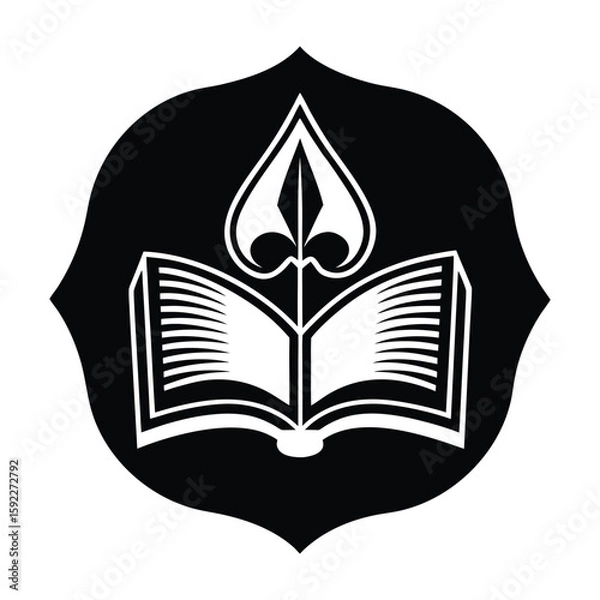 Fototapeta Open Book with Leaf Design Emblem Knowledge Education Symbol