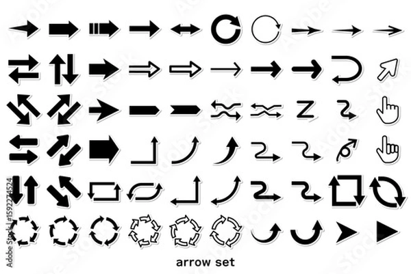 Obraz シール風の黒いシンプルな矢印アイコンセット