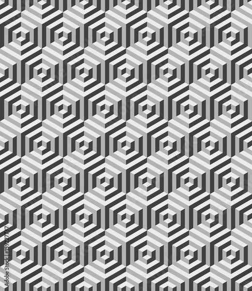 Fototapeta Abstract isometric seamless retro background - grayscale hexagon in vector