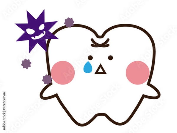 Obraz ばい菌と泣いているかわいい歯のマスコットキャラクター