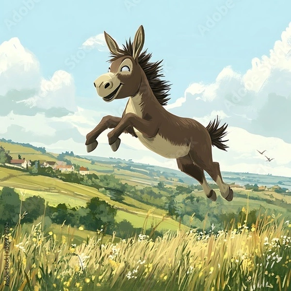 Fototapeta Donkey jumping high in open field high resolution picture