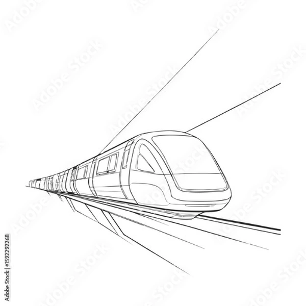 Obraz Modern futuristic monorail sketch with dynamic black line perspective for smart city transport, infrastructure development or technology presentations on transparent background.