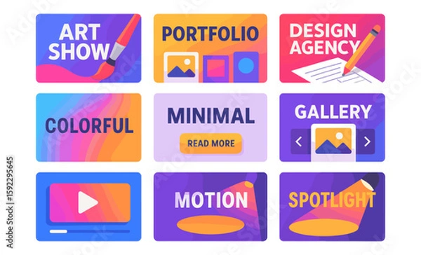 Fototapeta Colorful art show portfolio and design agency gallery with minimal motion spotlight