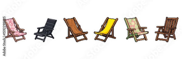 Obraz Six different colorful wooden deck chairs displayed against a white background.
