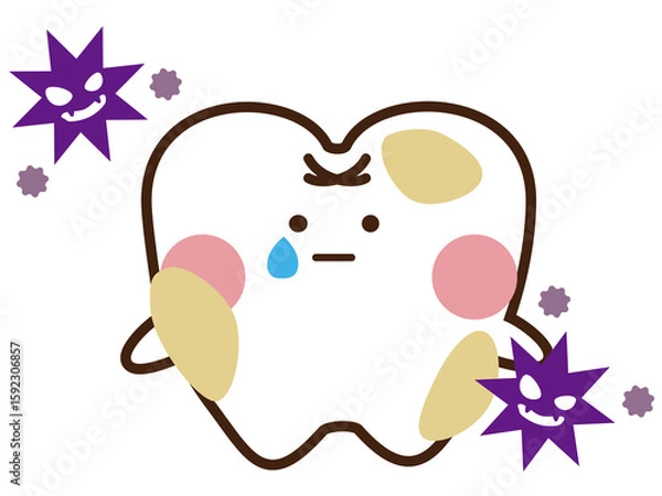 Obraz プラークに汚染されているかわいい歯のマスコットキャラクター