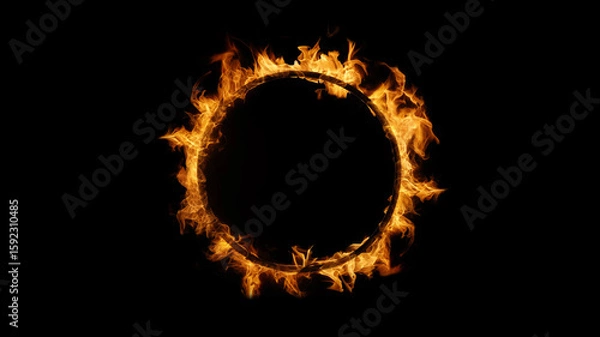 Obraz Circular ring of bright orange flames and fire. Burning fiery graphic element for energy and heat concepts.