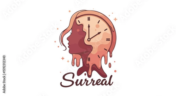 Fototapeta Female Silhouette Melting into Clock with ‘Surreal’ Script Icon