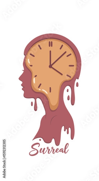 Fototapeta Female Silhouette Melting into Clock with ‘Surreal’ Script Icon