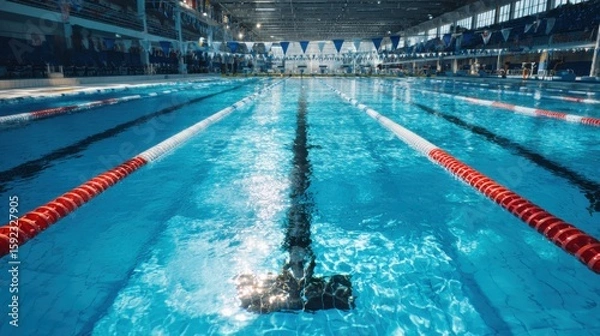 Fototapeta Swimming competition indoor pool sports event competitive environment low angle athletic excellence