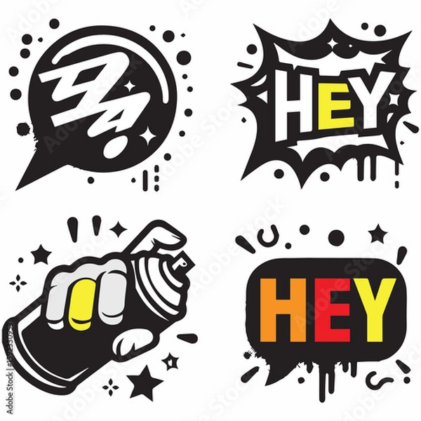Fototapeta Spray painted graffiti speech bubble icon sprayed with word hey graffiti speech bubble symbol