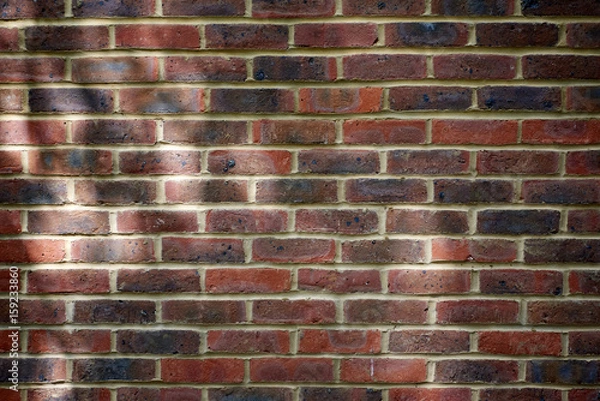Fototapeta Background of red brick wall pattern with tree shadows