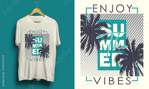 Fototapeta Tropical State of Mind T-Shirt Design – Vintage Beach Style with Palm Trees and Retro Fonts