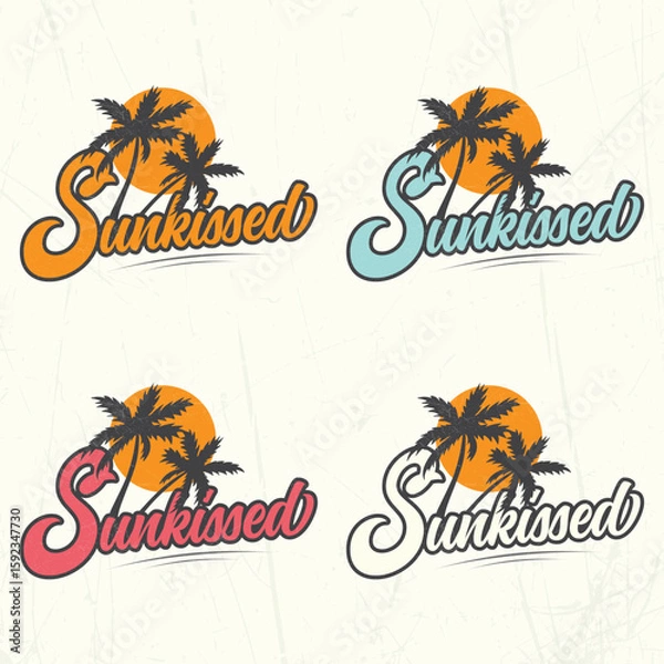 Fototapeta Tropical State of Mind T-Shirt Design – Vintage Beach Style with Palm Trees and Retro Fonts
