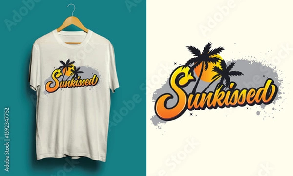 Fototapeta Tropical State of Mind T-Shirt Design – Vintage Beach Style with Palm Trees and Retro Fonts