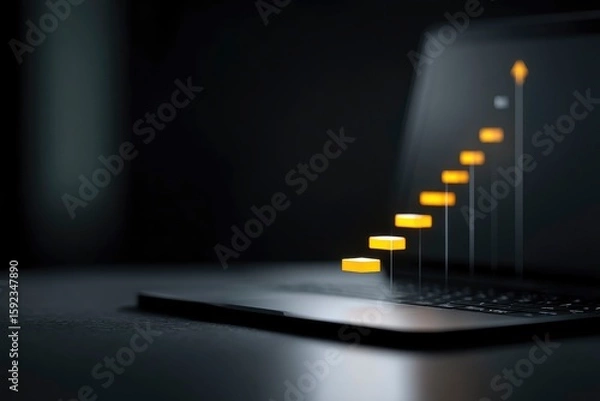 Fototapeta laptop screen with animated staircase progressing upward with learning milestones