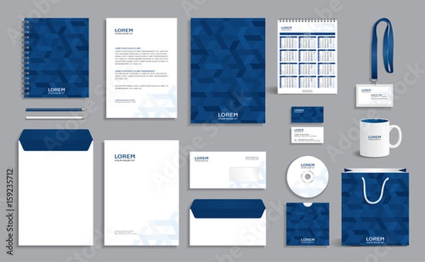 Obraz Corporate identity design template with dark blue geometric background