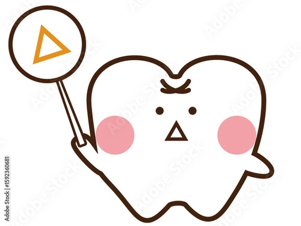 Fototapeta 三角を持っているかわいい歯のマスコットキャラクター