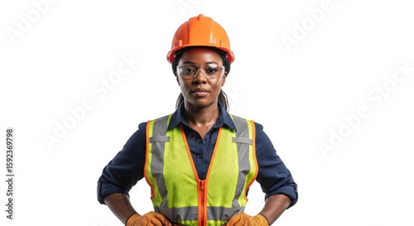 Fototapeta A confident female construction worker portrait 1. featuring worker, construction, female. This image is ideal for use in various financial contexts.