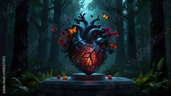 Fototapeta there is a heart shaped vase with flowers and butterflies on it