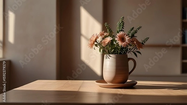 Fototapeta there is a vase with flowers in it sitting on a table