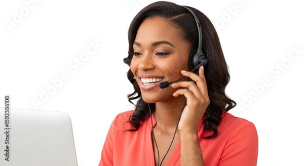 Fototapeta A smiling customer service representative with headset. featuring Customer, service, support. This image is ideal for use in various financial contexts.