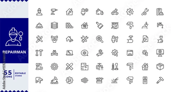 Fototapeta Pixel Perfect,Repairman outline icons related to easter. Linear icon collection. Editable stroke. Vector illustration