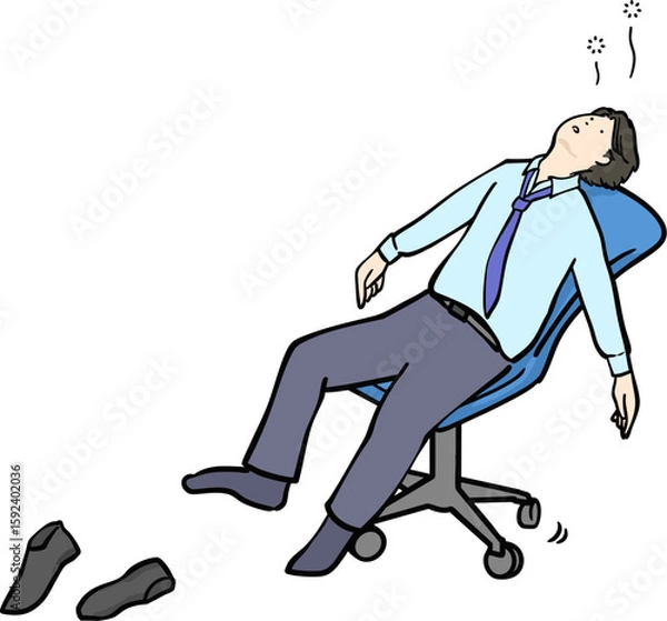 Obraz 椅子にもたれてぼんやり放心状態のスーツ男性のイラスト