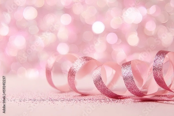 Fototapeta Pink ribbon swirls on a glittery background