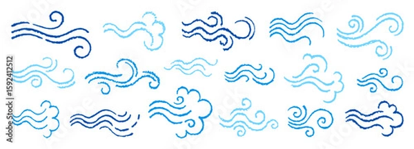 Fototapeta Wind air line icon. Vector blow smoke, wave swirl illustration. Wind air flow. Fresh doodle line cartoon icon. Crayon sketch logo. Weather windy hand drawn bg. Speed blow wave. Simple cloud steam