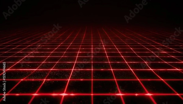 Fototapeta Red grid pattern on a black background.  Perspective view