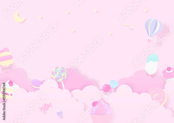 Obraz Pastel dessert and pink cloud background