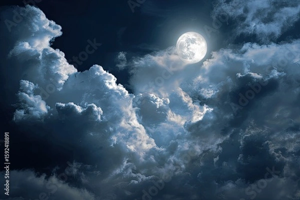 Fototapeta Full moon behind dark clouds
