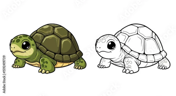 Fototapeta Adorable Baby Turtle Sitting with Cheerful Expression: Split Image
