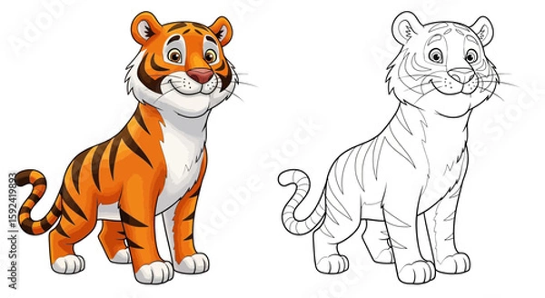 Fototapeta Adorable Cartoon Panther in a Playful Crouched Pose: Two Art Styles