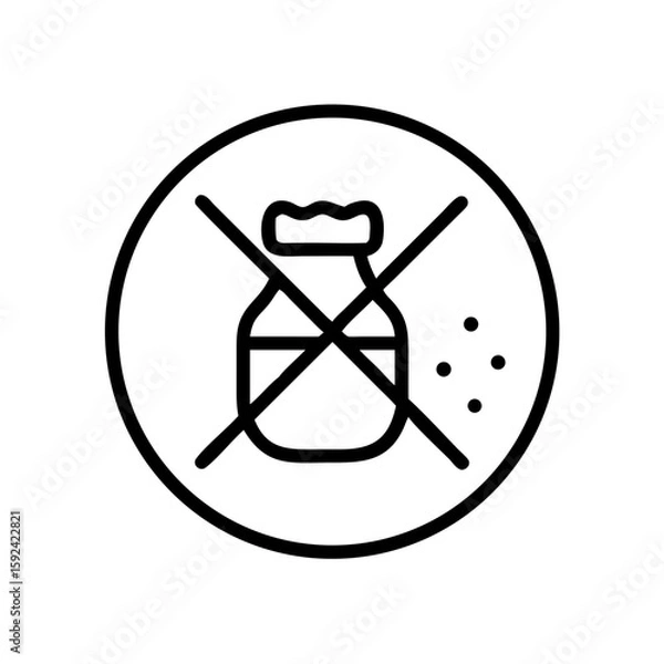 Fototapeta No additives icon of jar with crossing lines, a simple, clean outline design. No additives icon is perfect for food packaging to show safe, healthy, pure product with no coloring, no preservatives.