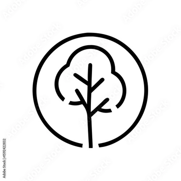 Fototapeta Tree inside circle icon on white background, a simple tree emblem for ecological design. This tree inside circle symbolizes nature and sustainability.