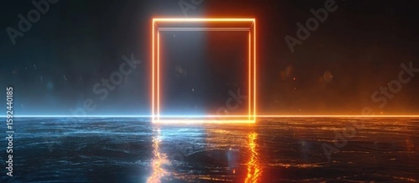 Fototapeta Neon rectangle portal over water