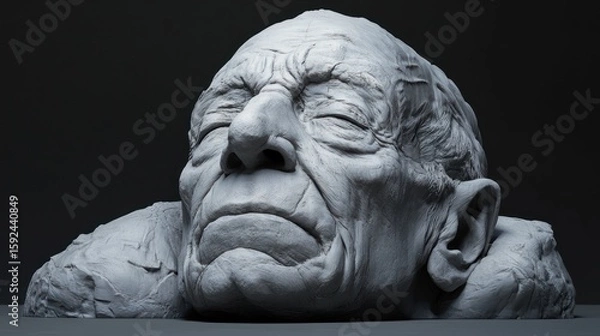 Fototapeta Detailed Clay Sculpture of a Weathered Face,  Intricate Textured Portrait