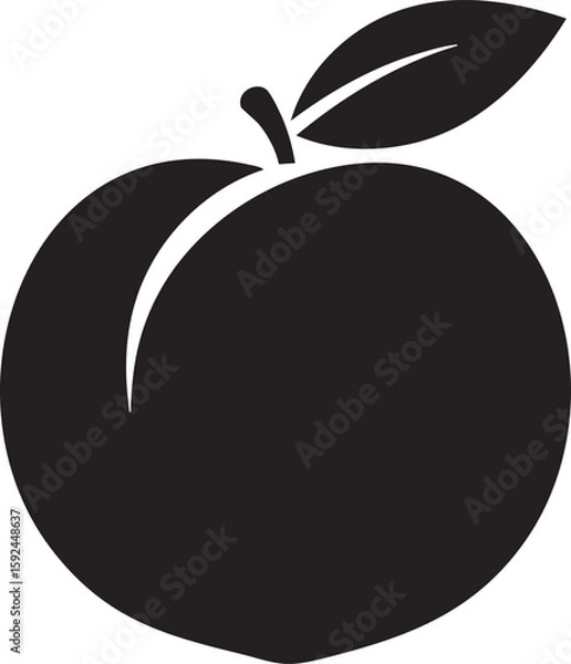 Obraz Peach Icon in Solid Black Silhouette Style
