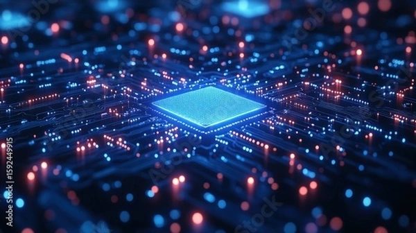 Obraz Circuit board with glowing processor (1)