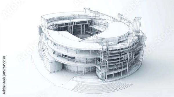 Fototapeta Architectural Blueprint: Circular Building Design with Detailed Structural Elements